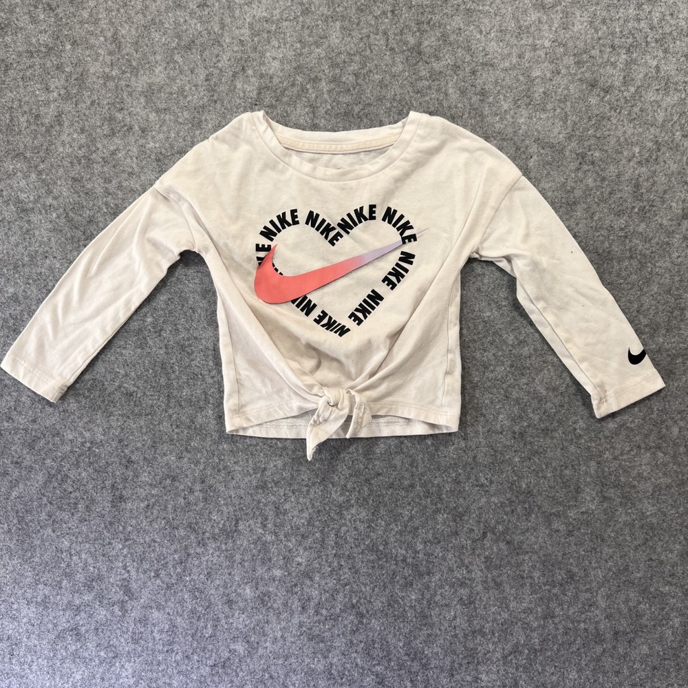Nike Heart Graphic Long Sleeve Shirt 2T White Tie-Front‎ Cotton Blend